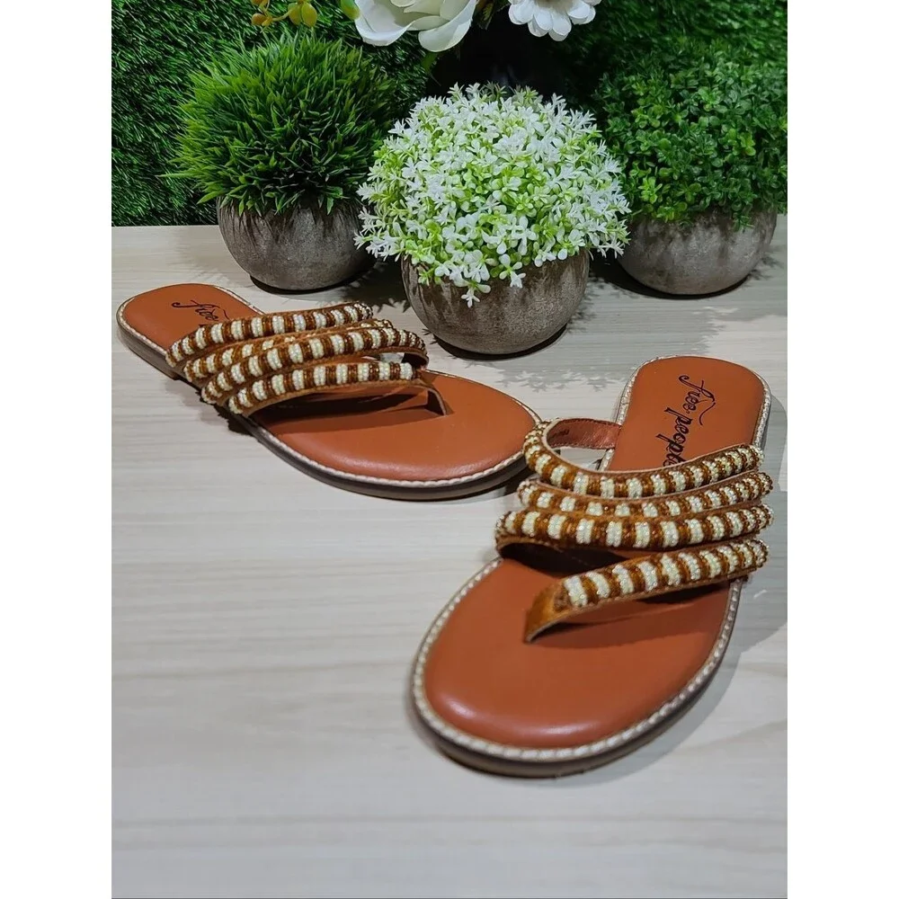 Free People Beatrice Beaded Sandals - Bronze/Natural EU 36.5 New